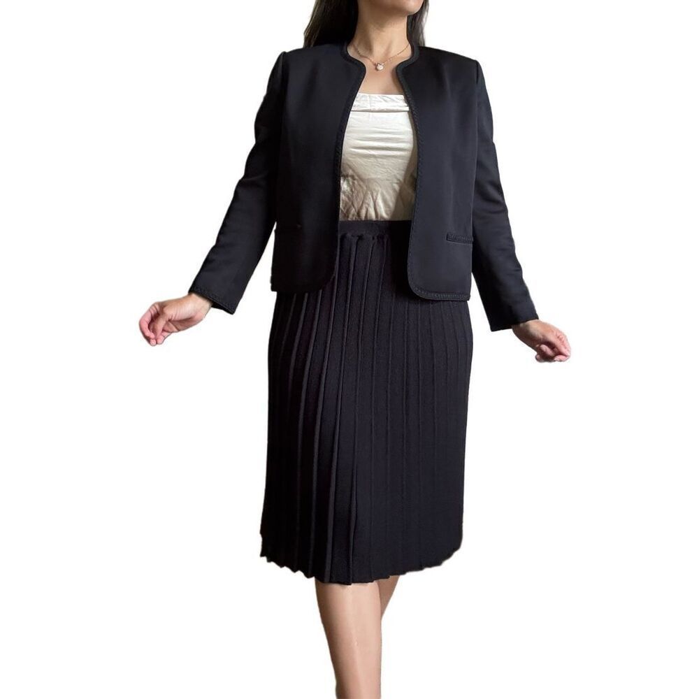 James Kenrob Women’s L Black Blazer Think Pleated Skirt Set Vintage 90s